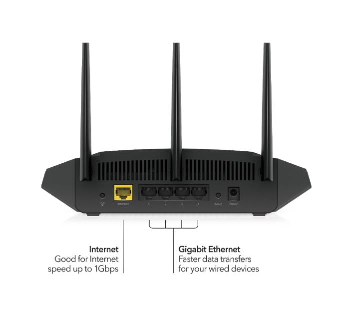 Nighthawk AX3000 WiFi 路由器 (RAX36S) AX4 4 串流雙頻 WiFi 6 路由器,高達 3Gbps,包含 1 年 NETGEAR Armor