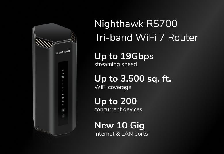 Nighthawk BE19000 Tri-Band WiFi 7 Router (RS700S), 19Gbps, 10 Gig Ports with 1-year NETGEAR Armor armor